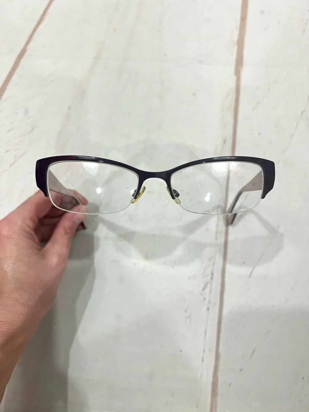Christian Dior Purple Quilted Stem Half Rim Prescription Cat Eye Glass Frames